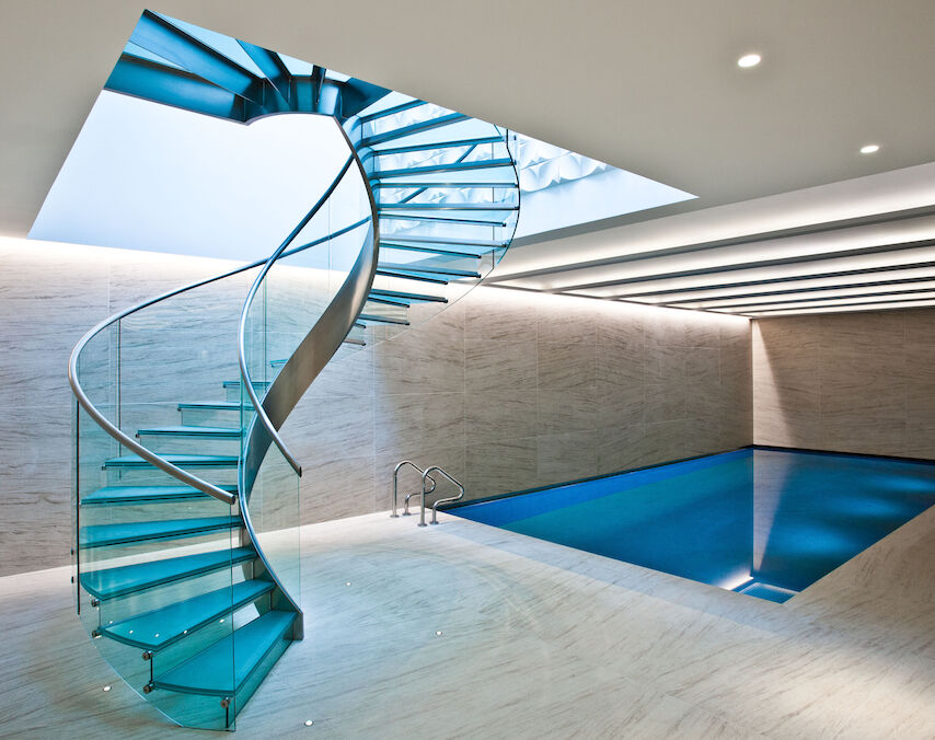 Pool & Wellness Area with Spiral Staircase - Portfolio | London ...
