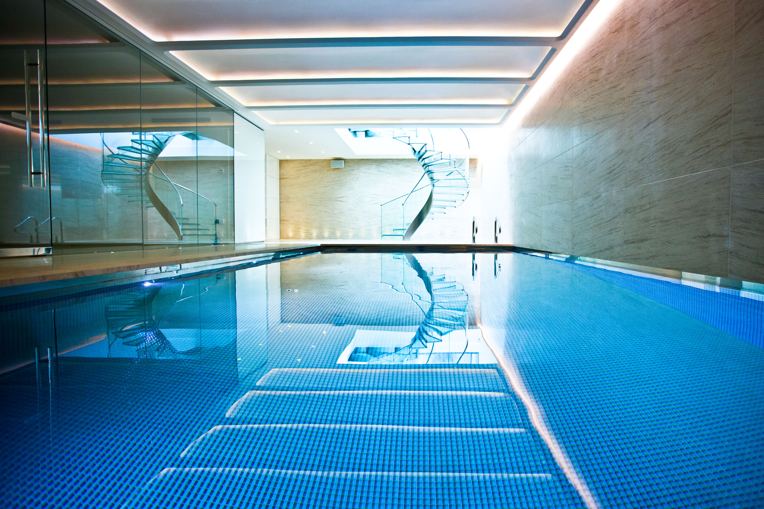 Pool & Wellness Area with Spiral Staircase - Portfolio | London ...